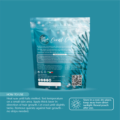 Coral Crush wax packaging with product details on a teal background