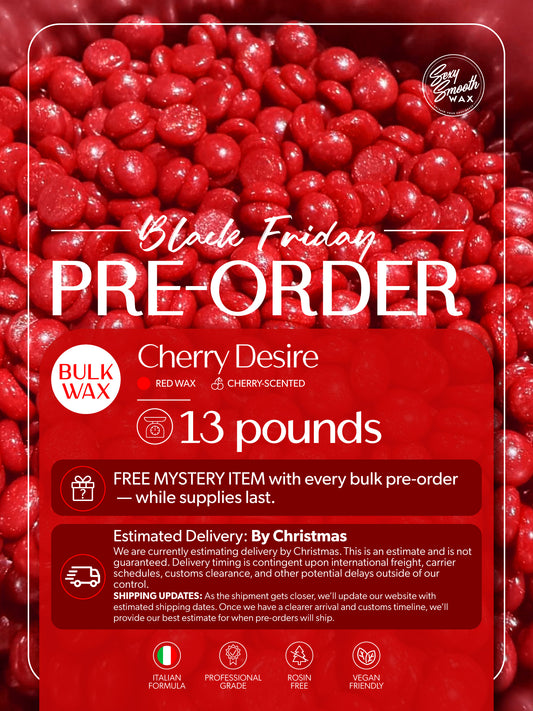 Cherry Desire 13 lb bulk cherry-scented red synthetic hard wax Black Friday pre-order by Sexy Smooth Wax