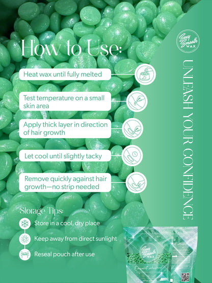 How to use Sexy Smooth Wax Emerald Enchantment synthetic hard wax with application, removal, and storage instructions