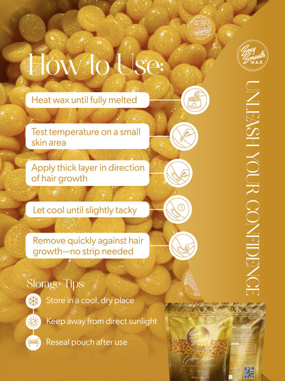 How to use Sexy Smooth Wax Golden Allure synthetic hard wax with application, removal, and storage instructions