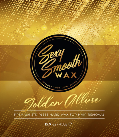 Sexy Smooth Wax Golden Allure premium stripless hard wax for hair removal in a 15.9 oz 450 g size.