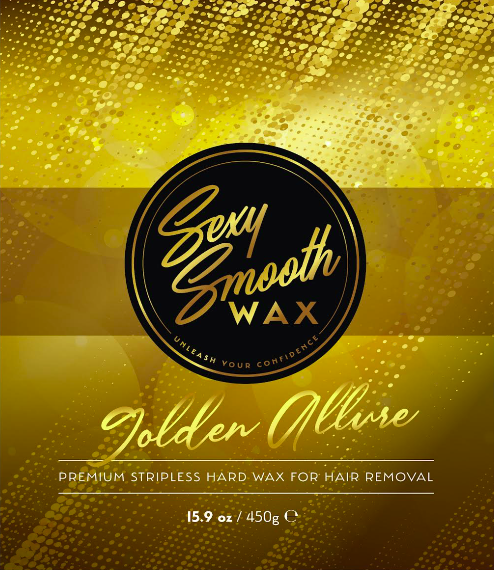 Sexy Smooth Wax Golden Allure premium stripless hard wax for hair removal in a 15.9 oz 450 g size.