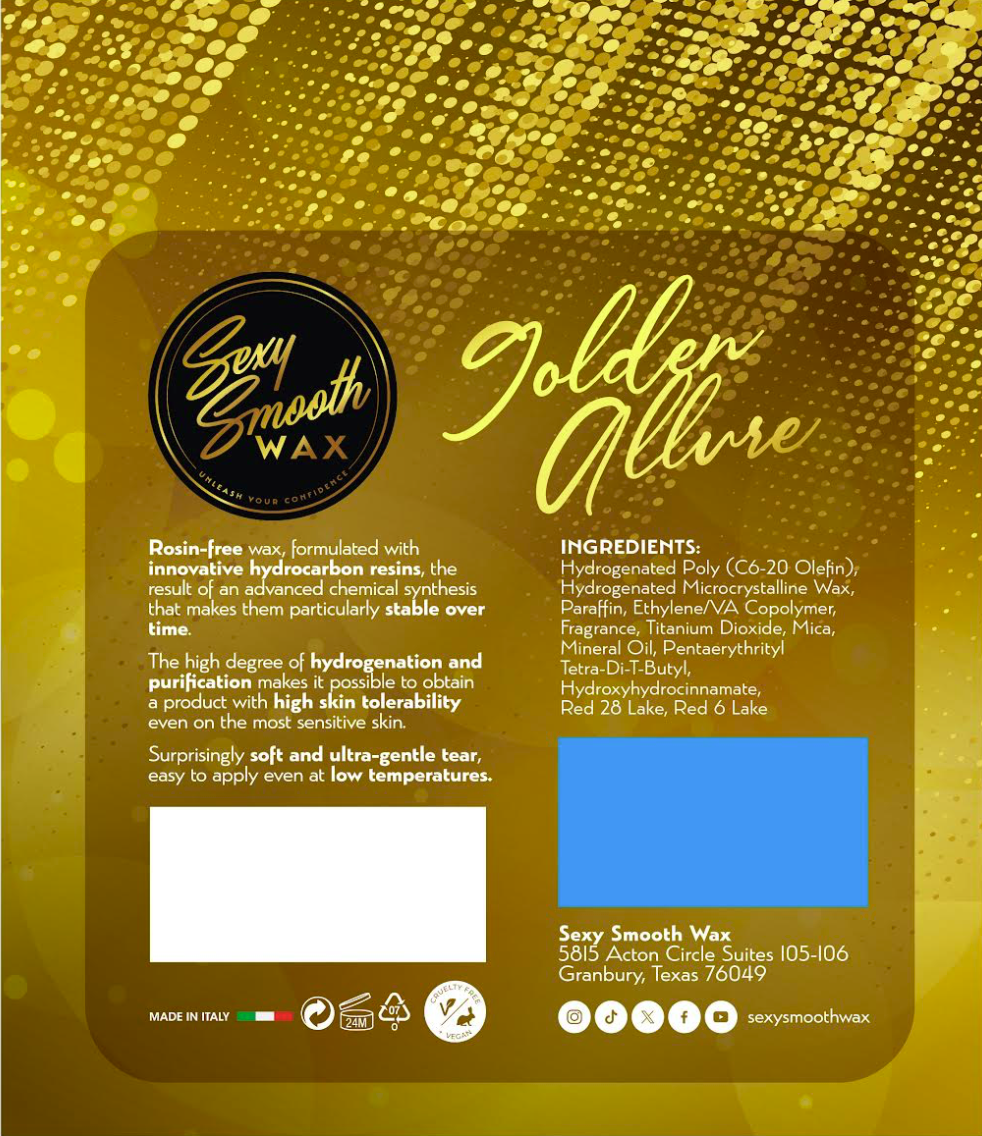 Golden Allure synthetic hard wax ingredients and product information from Sexy Smooth Wax.