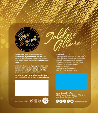 Golden Allure synthetic hard wax ingredients and product information from Sexy Smooth Wax.