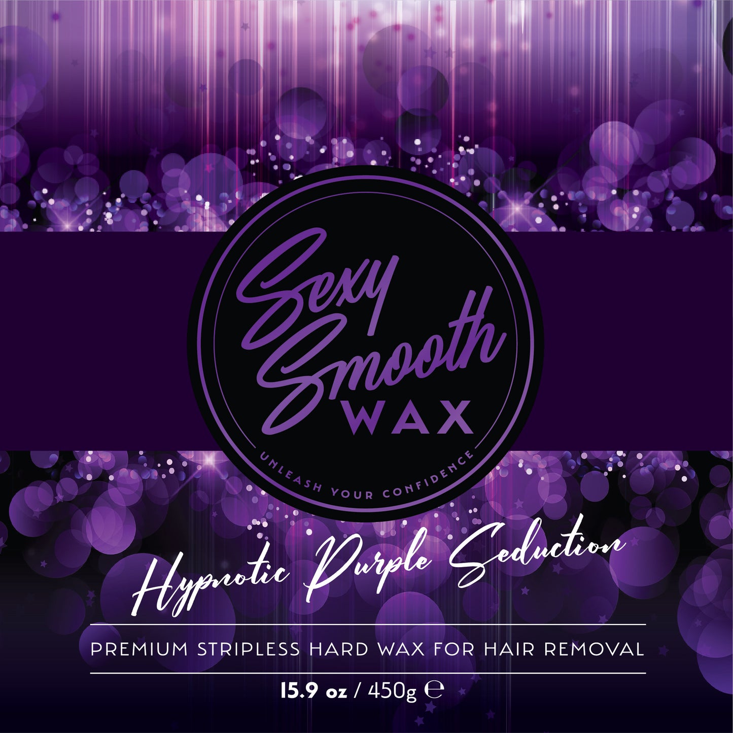 Sexy Smooth Wax Hypnotic Purple Seduction premium stripless hard wax for hair removal in a 15.9 oz 450 g size.