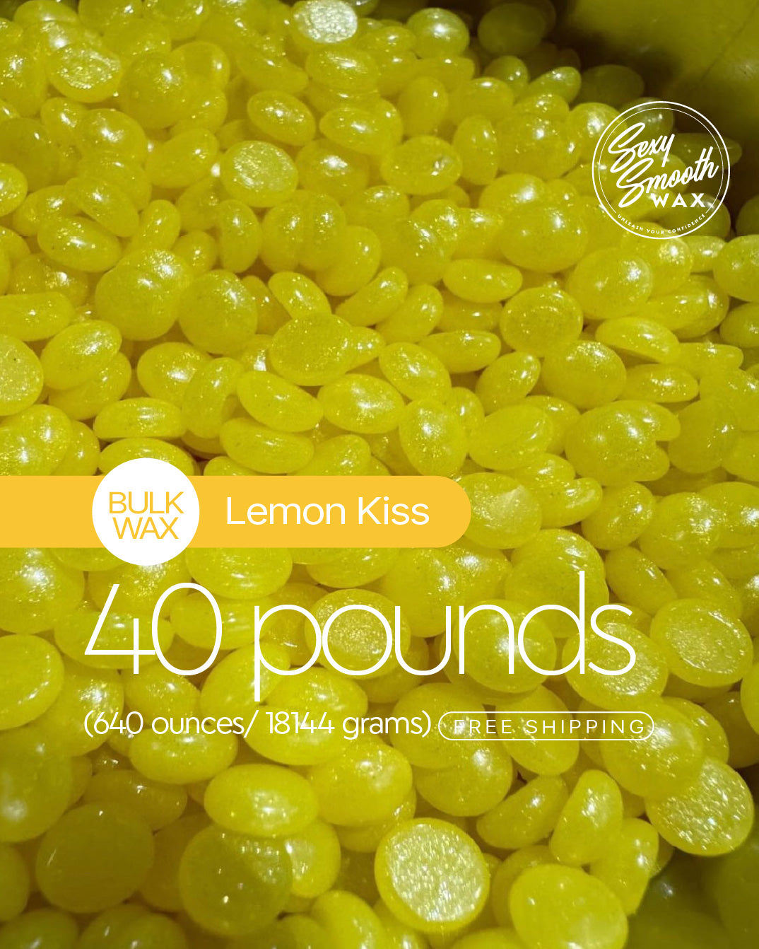 Sexy Smooth Wax Lemon Kiss yellow bulk hard wax beads in a 40 lb size with free U.S. shipping.