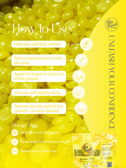 How to use Sexy Smooth Wax Lemon Kiss synthetic hard wax with application, removal, and storage instructions