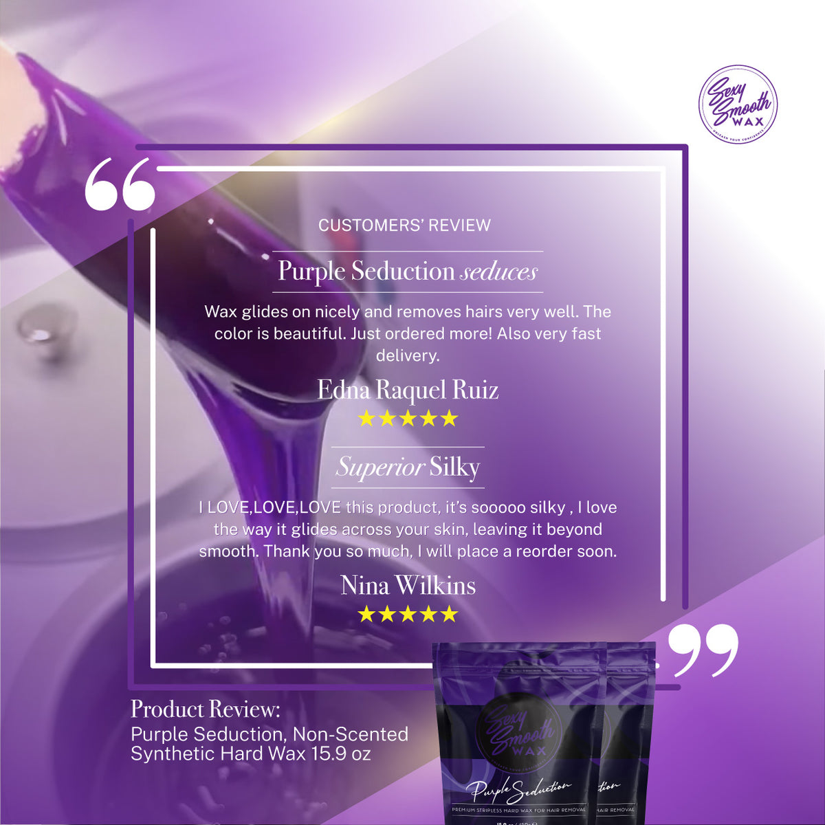 Customer reviews of Sexy Smooth Wax Purple Seduction non-scented synthetic hard wax
