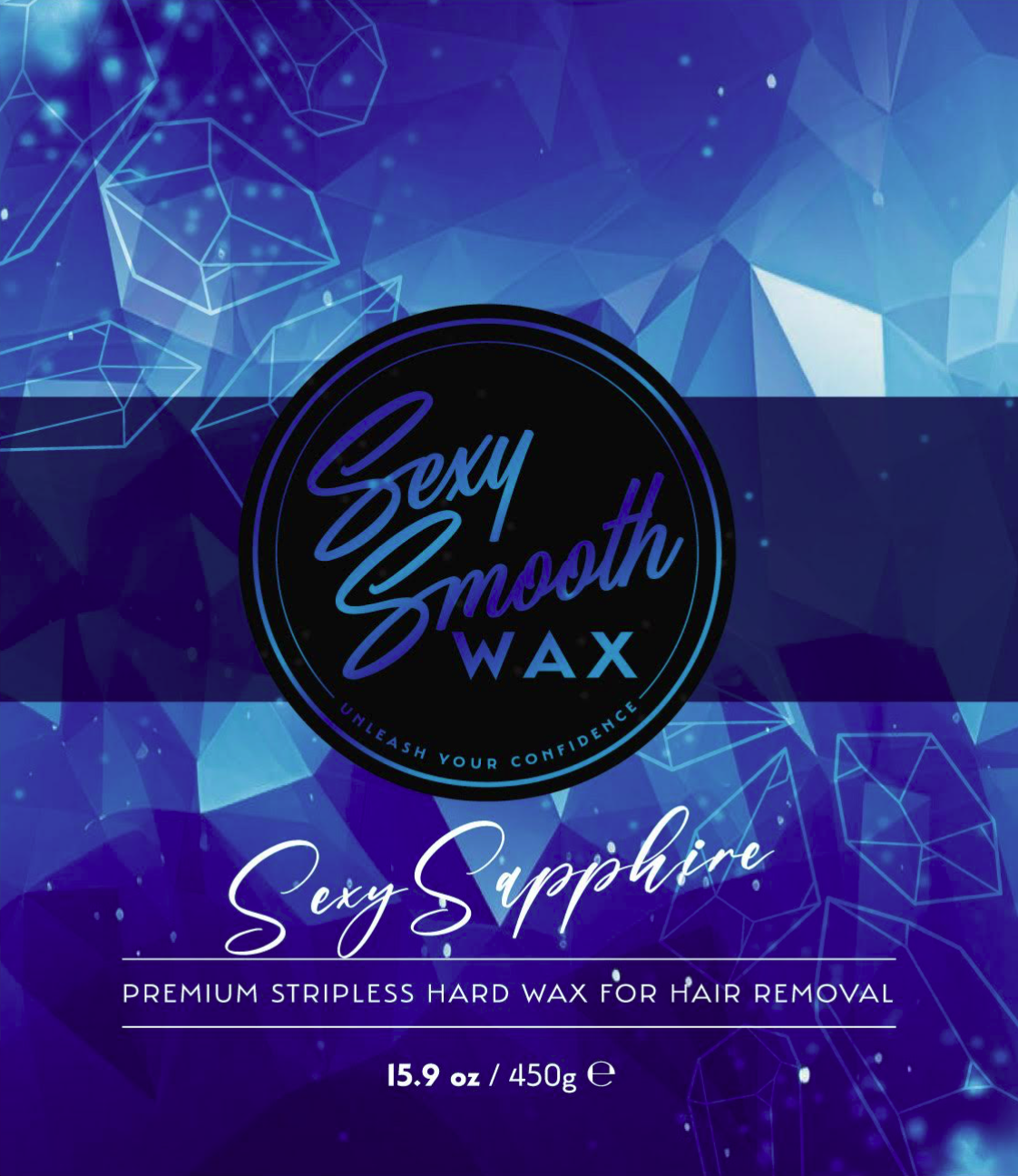 Sexy Smooth Wax Sexy Sapphire premium stripless blue hard wax for hair removal in a 15.9 oz 450 g size.