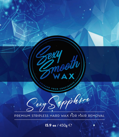 Sexy Smooth Wax Sexy Sapphire premium stripless blue hard wax for hair removal in a 15.9 oz 450 g size.