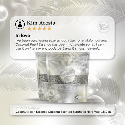 Sexy Smooth Wax Coconut Pearl Essence stripless synthetic hard wax beads 15.9 oz package with 5-star review.