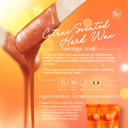 Sexy Smooth Wax Tangerine Tease citrus-scented hard wax for professional face and body waxing, including facial and Brazilian waxing.